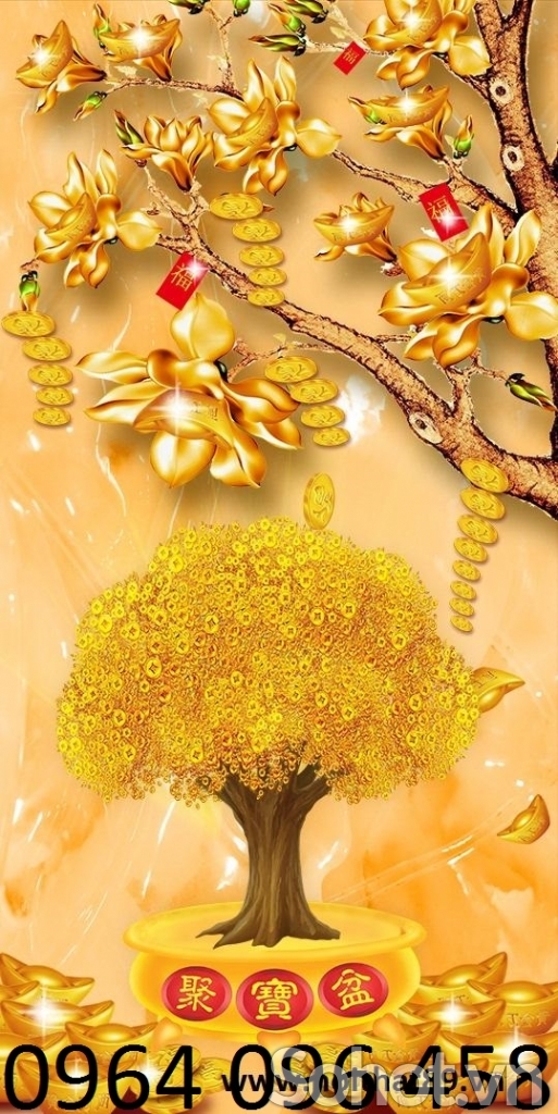 Tranh gạch 3d cây tiền vàng -