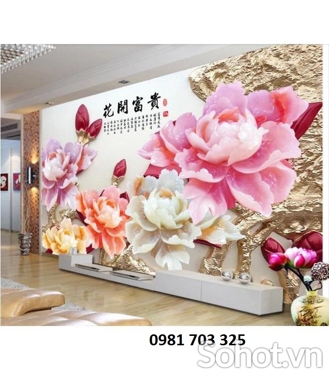 Tranh gạch 3D hoa mẫu đơn