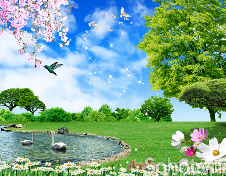 Tranh gạch 3d phong cảnh cánh đồng quê 543XO