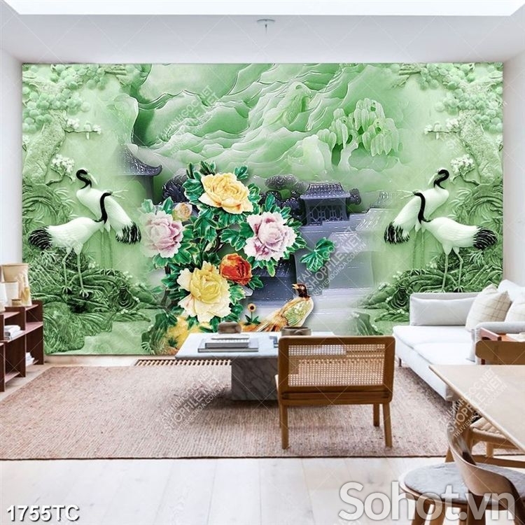 Tranh gạch 3D tùng hạc trang trí