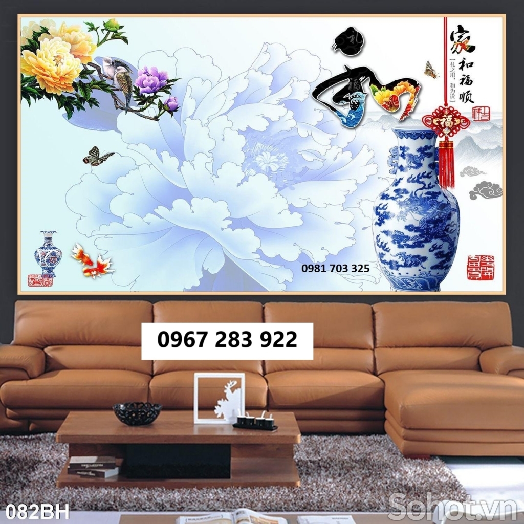 Tranh gạch bình hoa đẹp 3D trang trí tường