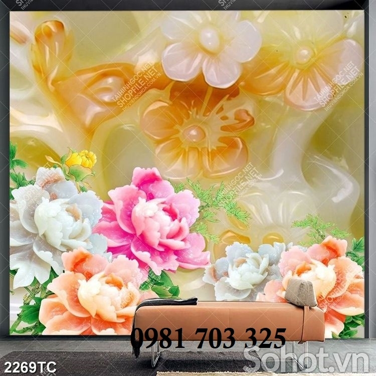 Tranh gạch hoa mẫu đơn 3D
