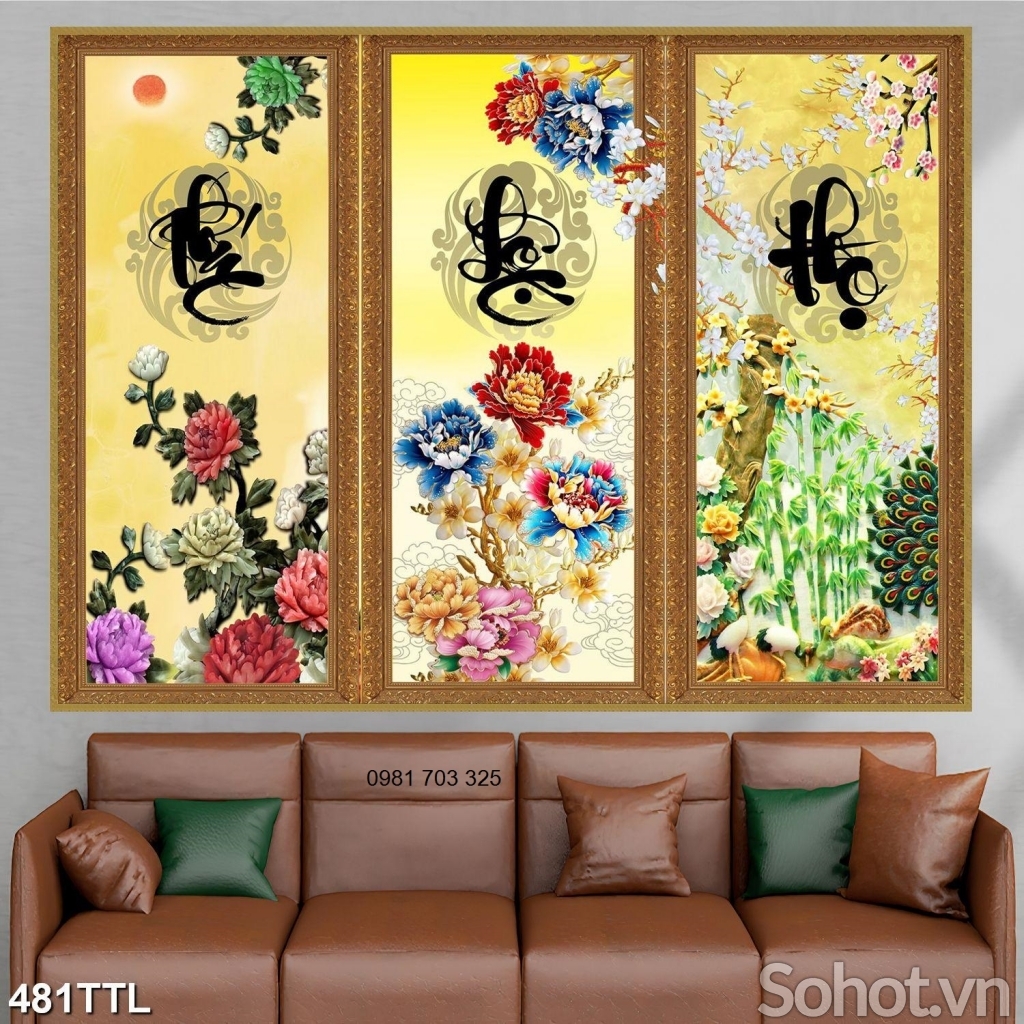 Tranh 3D phúc lộc thọ- gạch tranh 3D