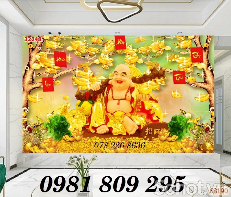 Gạch tranh 3d thần tài hoa mai
