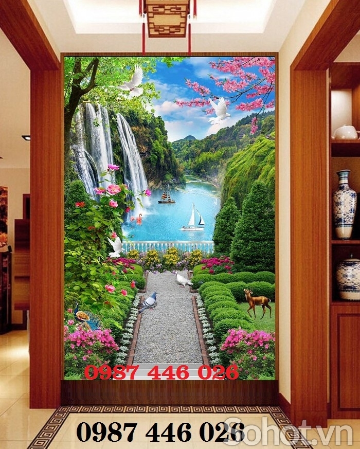 Gạch 3d tranh ốp tường phong cảnh thiên nhiên đẹp HP82