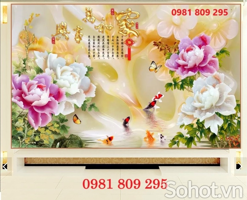Tranh 3d , gạch trang trí , gạch ốp tường hoa mẫu đơn