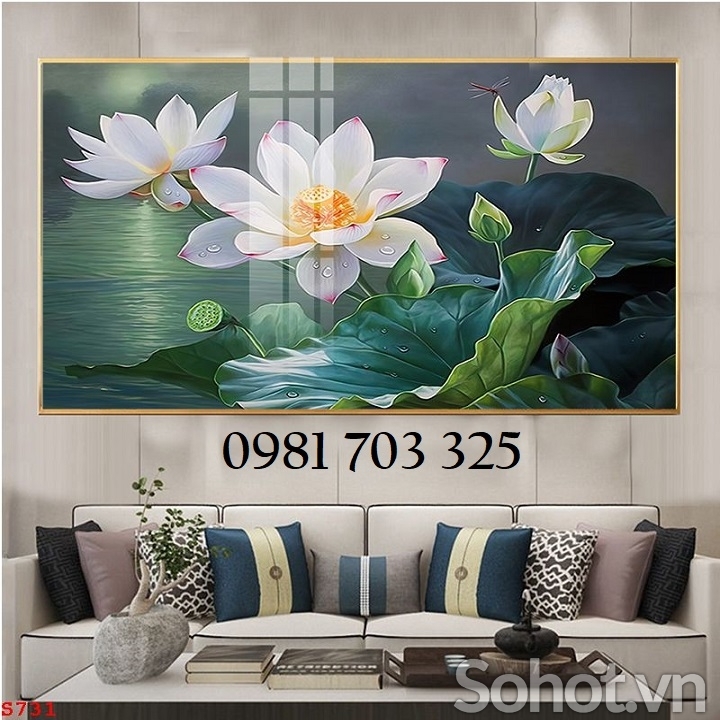 Tranh hoa sen, tranh gạch men 3D