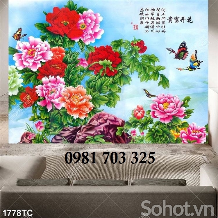 Tranh gạch hoa mẫu đơn 3D