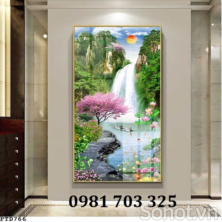 Gạch tranh phong cảnh khổ đứng 3D trang trí