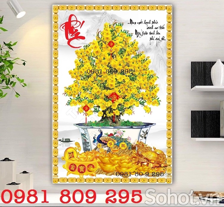 Tranh gạch hoa mai 3d khổ dọc chữ An Khang