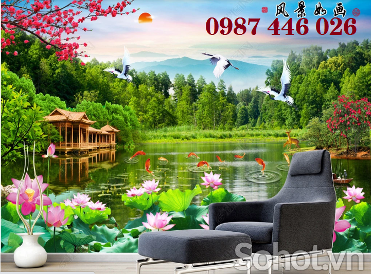 Gạch tranh thác nước, tranh phong cảnh đẹp HP7292
