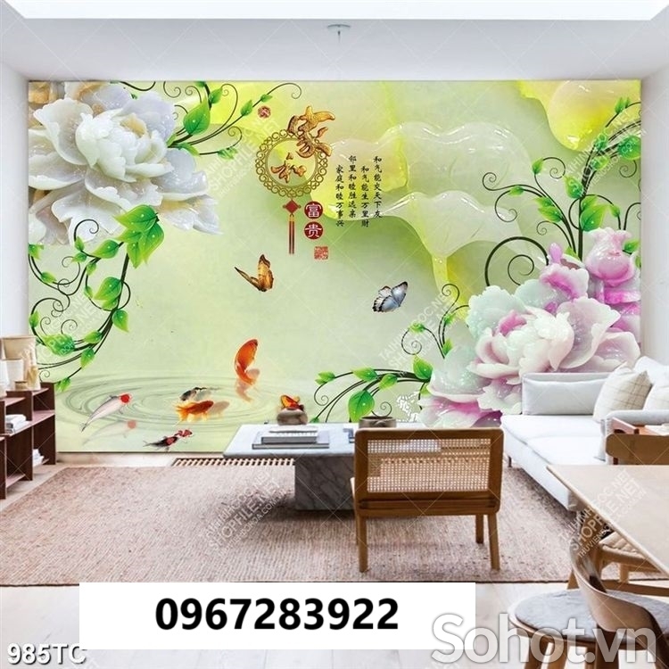 Tranh gạch trang trí 3d hoa mẫu đơn