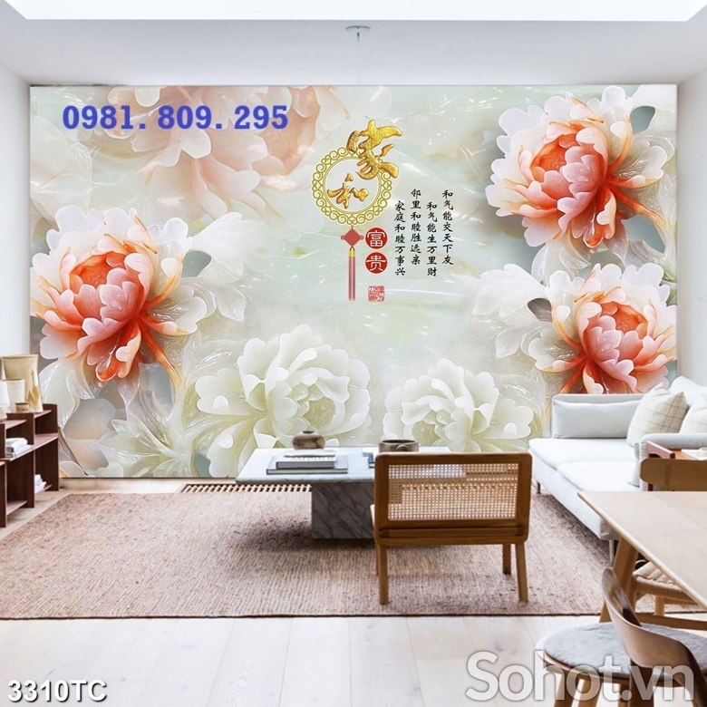 Mẫu gạch ốp tường 3d hoa mẫu đơn