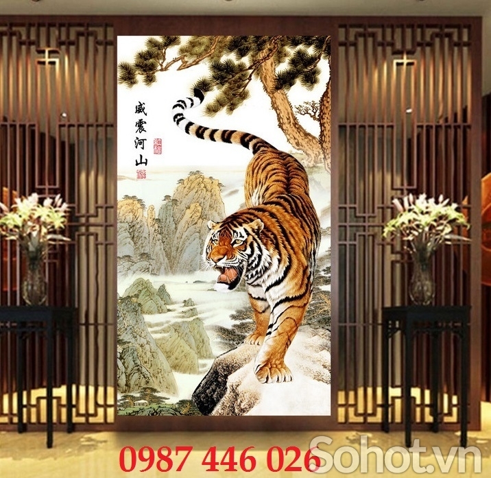 Tranh hổ, gạch ốp tường tranh 3d