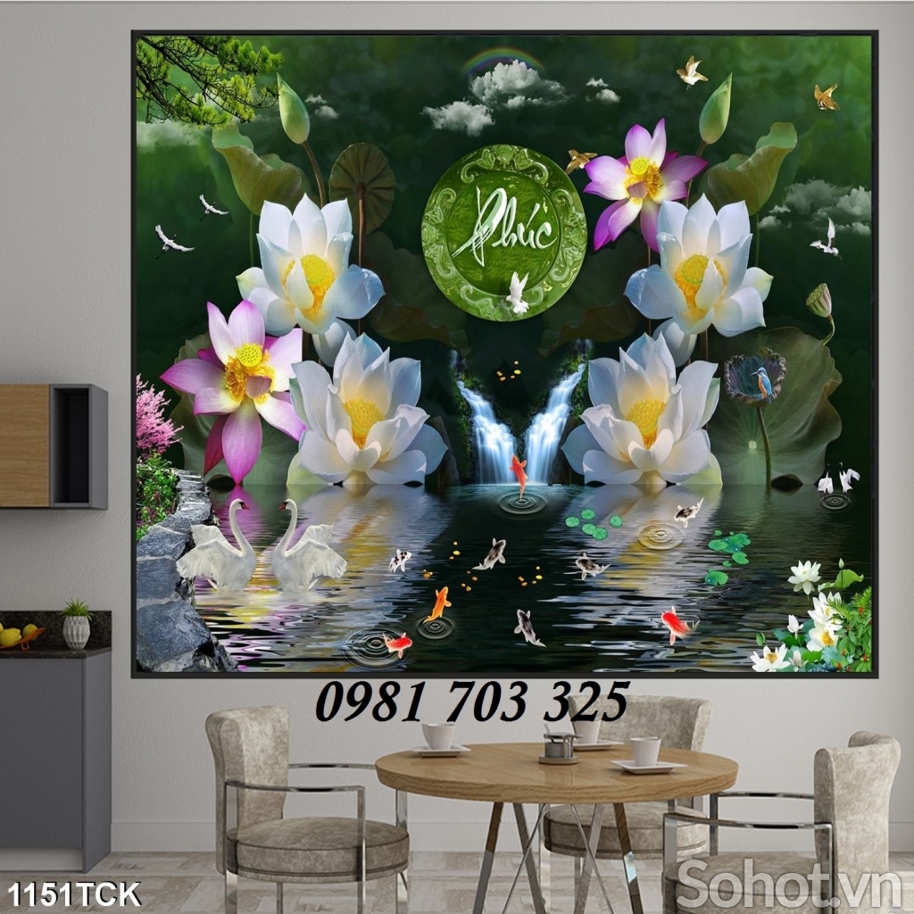 tranh hoa sen, tranh gạch 3D