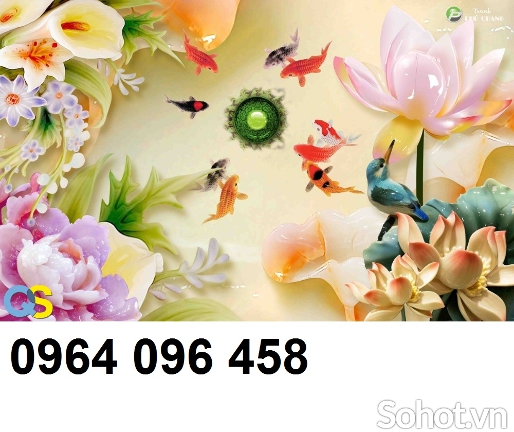 tranh cá chép phong thủy - tranh gạch 3d ốp tường - CVX4