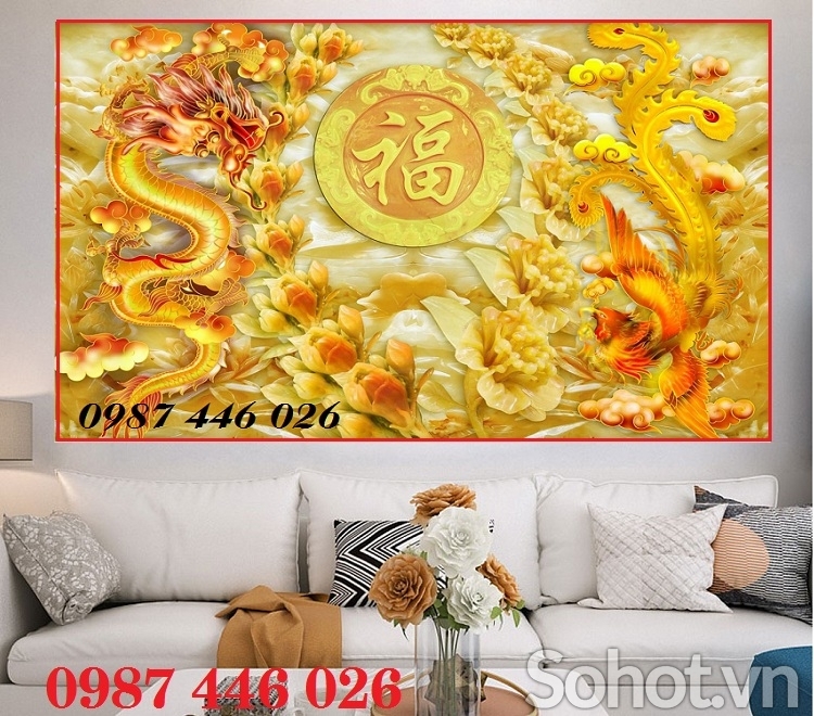 Gạch tranh rồng vàng, tranh ốp tường đẹp HP626