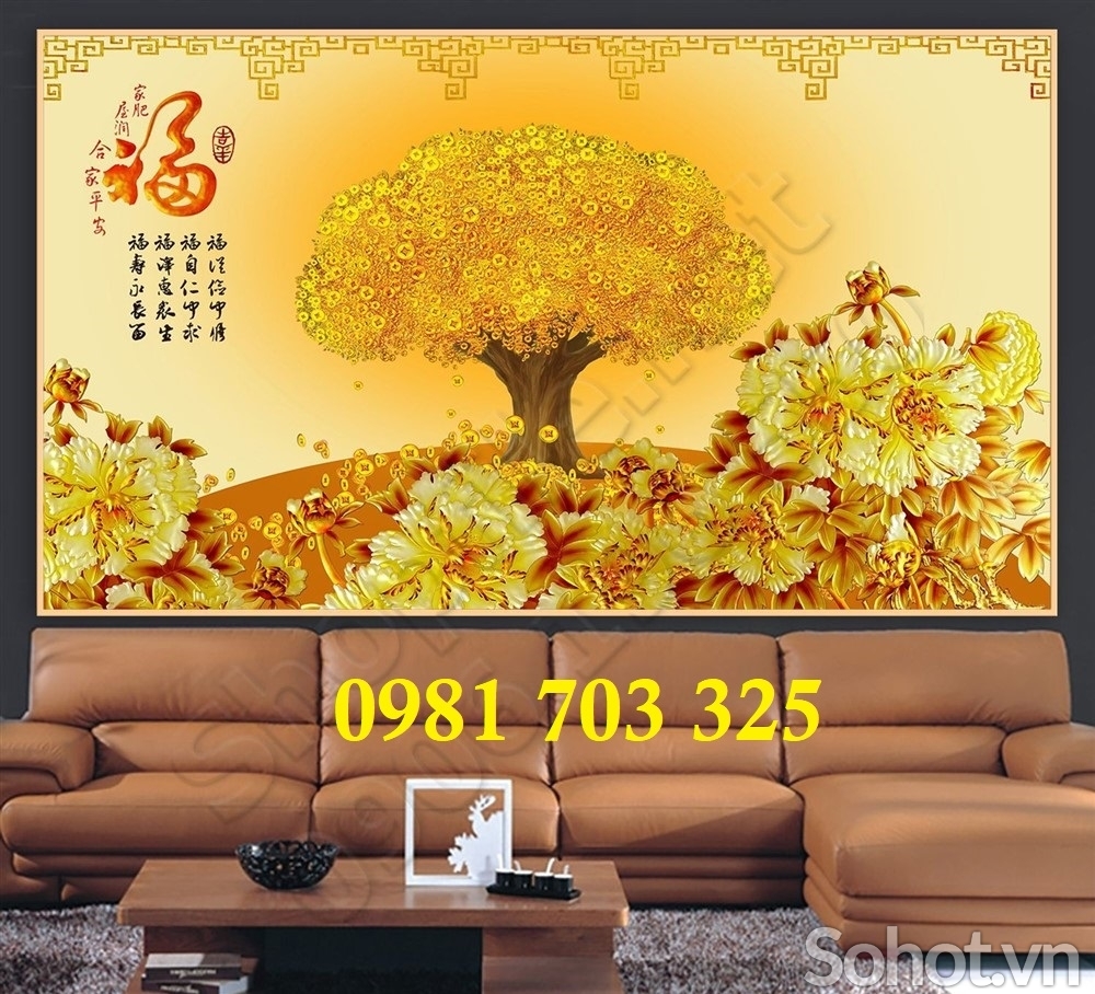 Tranh gạch cây kim tiền vàng 3D