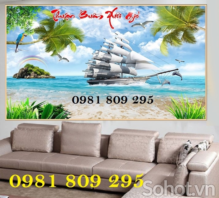 Tranh gạch trang trí thuyền buồm 3d