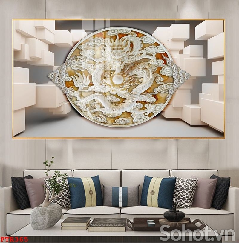 Tranh gạch con rồng 3D phong thủy dán tường