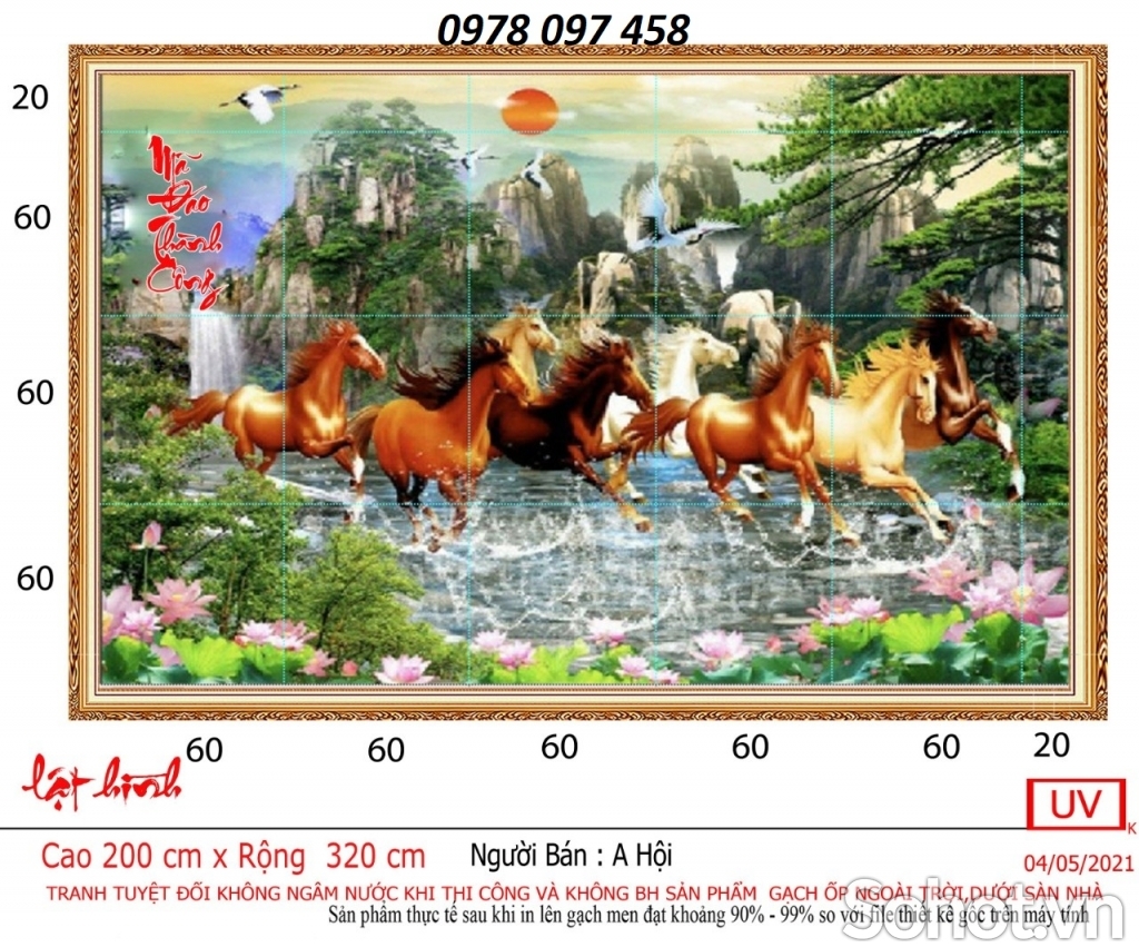 Tranh gạch men 3D ốp phòng khách.