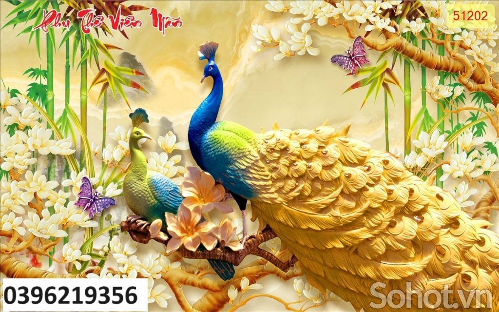 Tranh gạch 3D đẹp hình công phượng trang trí