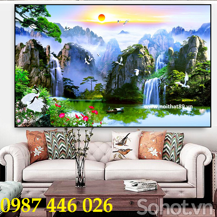 Gạch ốp tường tranh gạch men phong cảnh thác nước HP87272