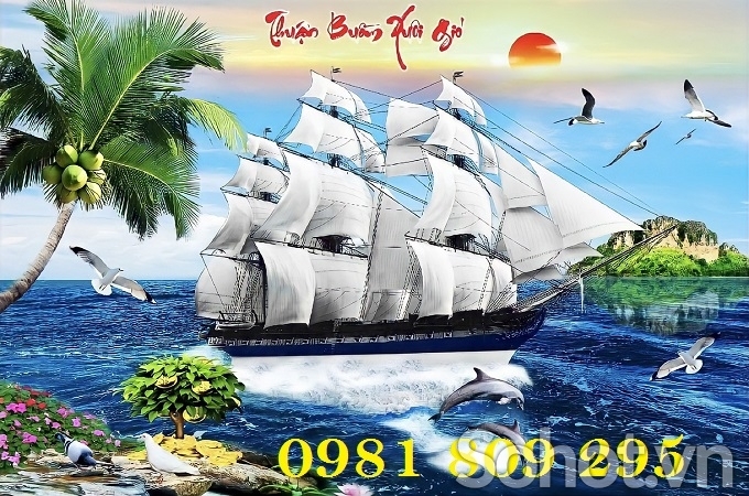 Mẫu tranh gạch 3d thuyền buồm