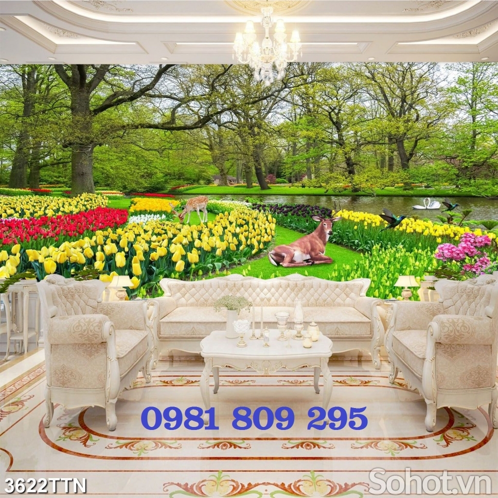 Tranh gạch men 3d, tranh tường vườn hoa đẹp HP9333