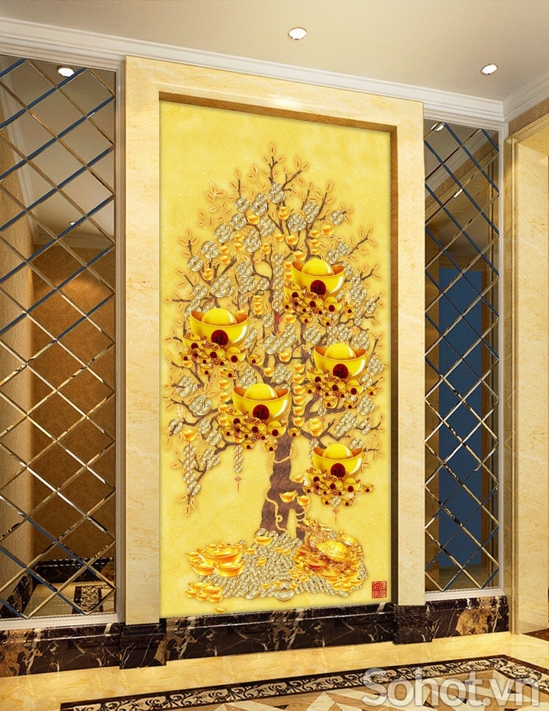 Tranh gạch 3d cây tiền vàng - NXVC79