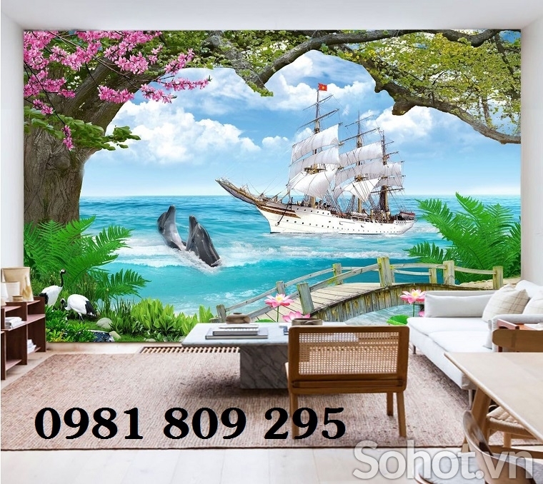 Gạch ốp tường , gạch men 3d thuyền buồm Hn838