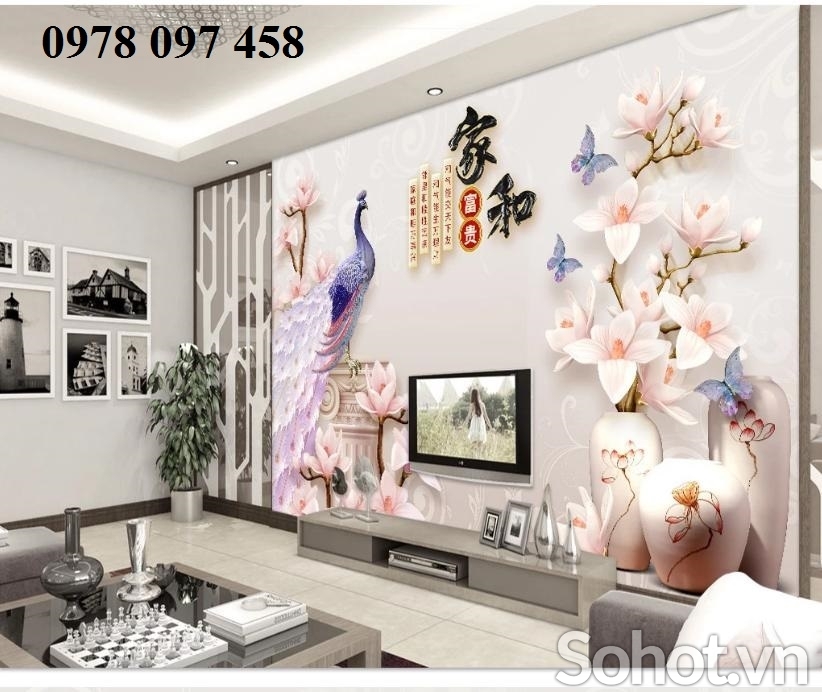 Tranh gạch chim công 3D