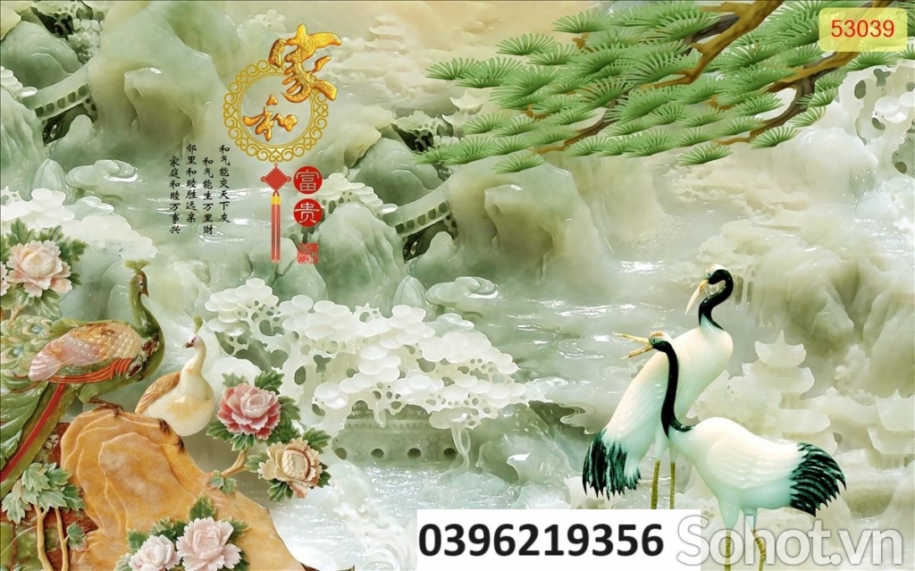 Tranh gạch đẹp chim hạc trang trí