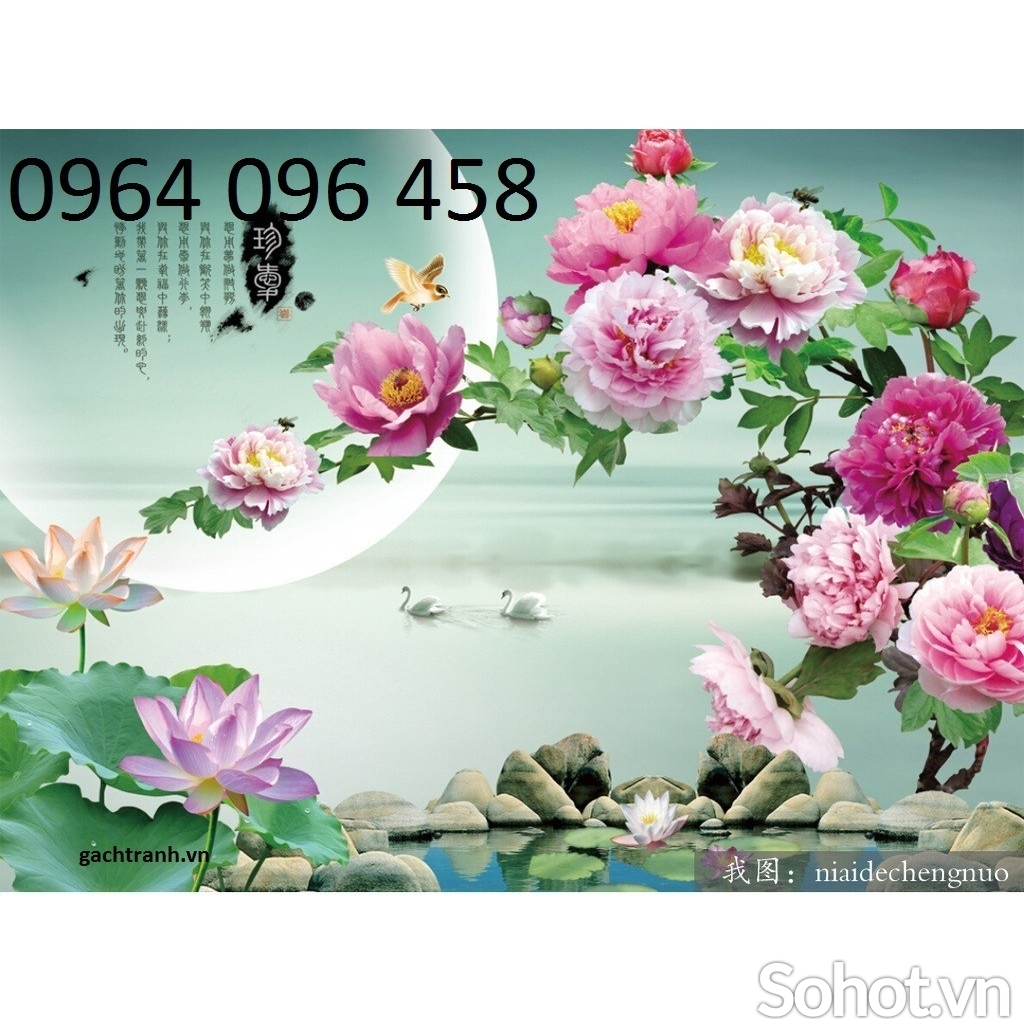 Tranh gạch ốp tường 3d hoa mẫu đơn - 433CCC