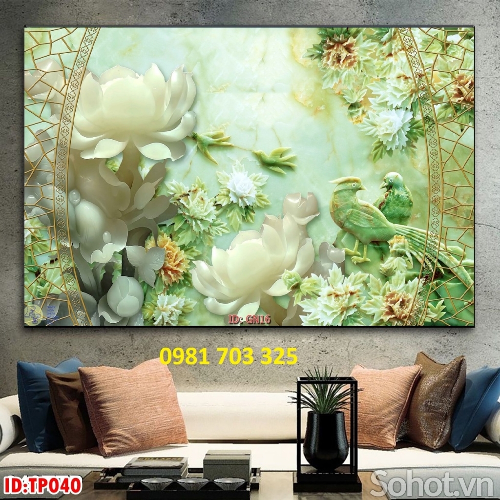 tranh sứ ngọc, tranh gạch ốp tường phòng khách