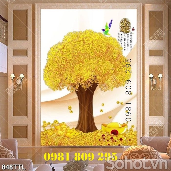 Tranh cây tiền vàng - gạch tranh 3d cây kim tiền  GD55