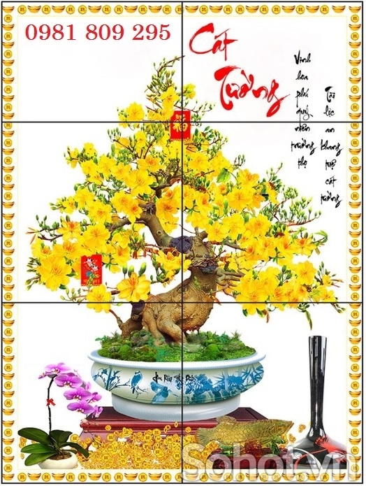 Gạch tranh 3d cây mai vàng, hoa mai  HP6664