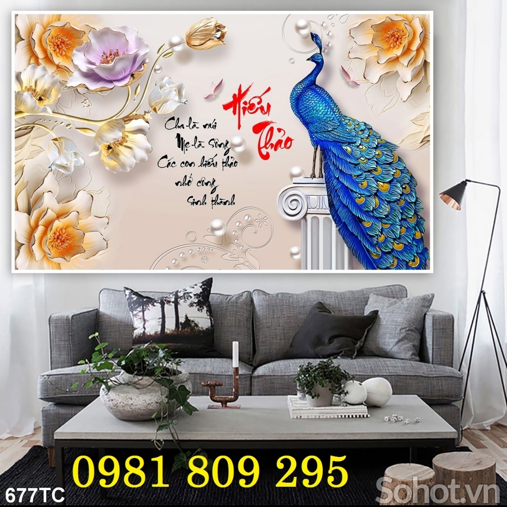 Tranh gạch men chim công phong thủy GP844