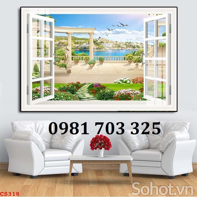 Tranh gạch cửa sổ 3D dán tường
