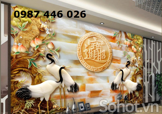 Tranh gạch men chim hạc, tranh tường HP08822
