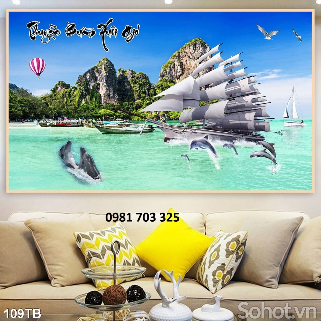 Tranh gạch men thuyền buồm