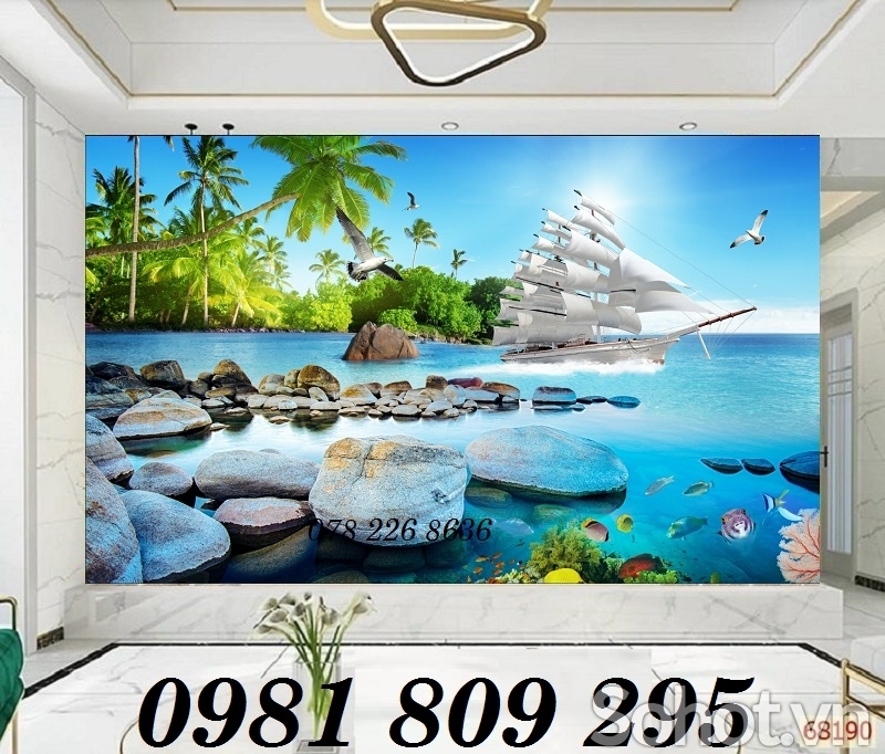 Tranh 3d , gạch ốp tường thuyền buồm
