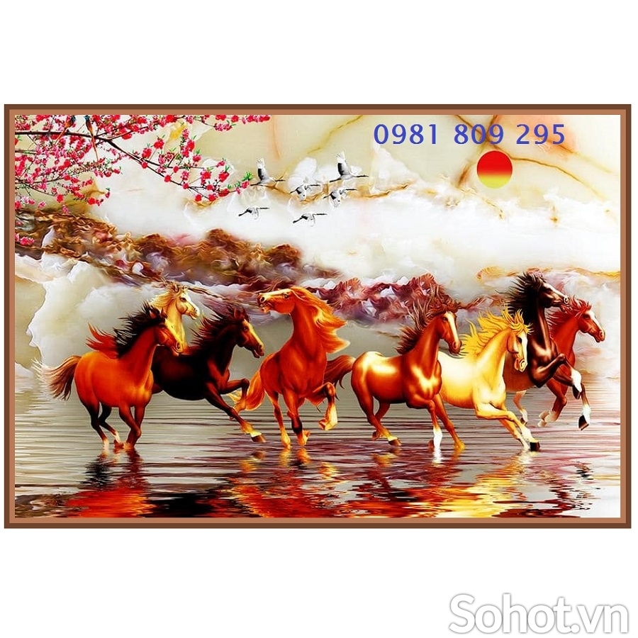 Tranh phong thủy bát mã, gạch tranh phong thủy GP365