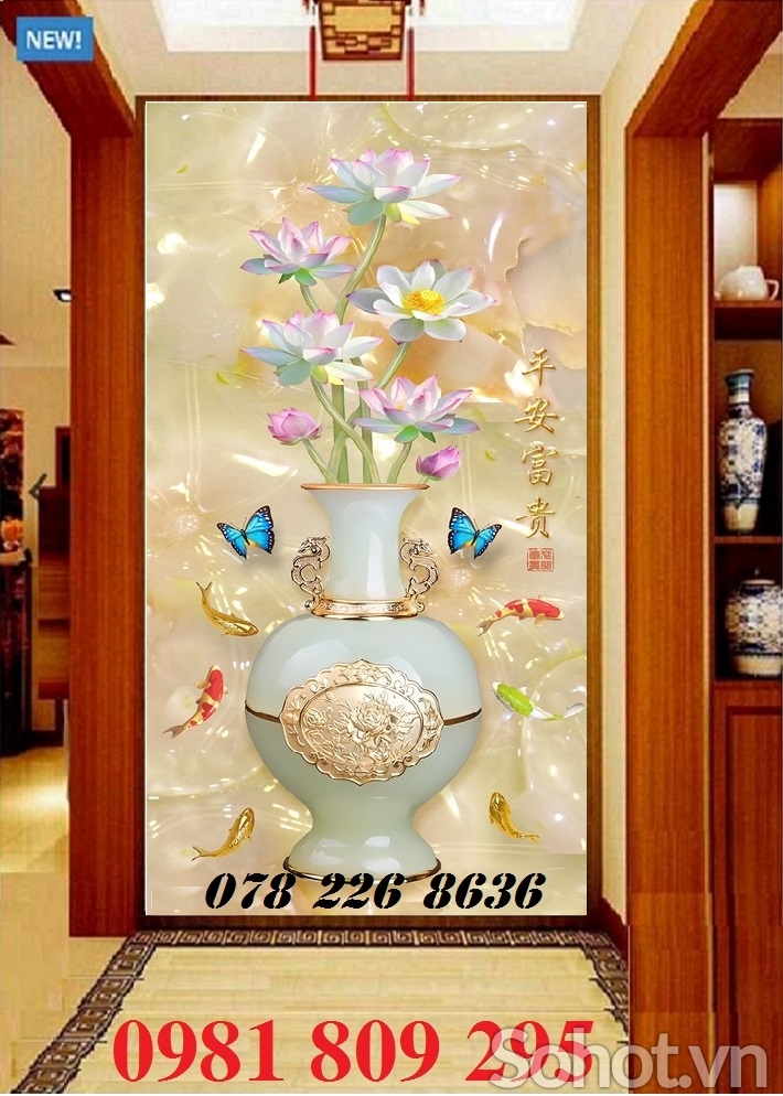 tranh gạch 3d bình hoa - gạch tranh ốp tường