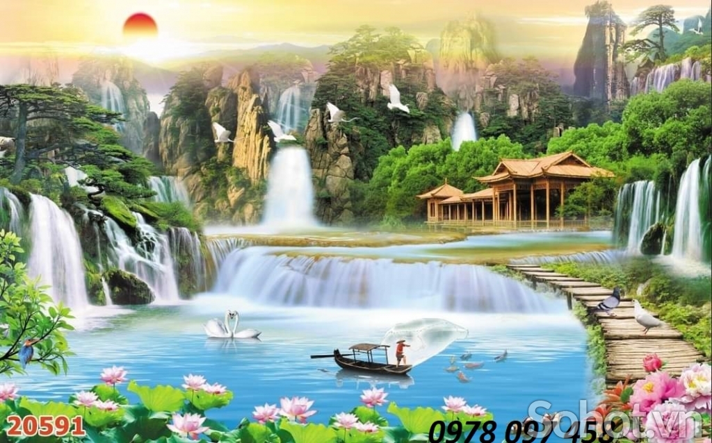 Tranh gạch men 3D ốp phòng khách.
