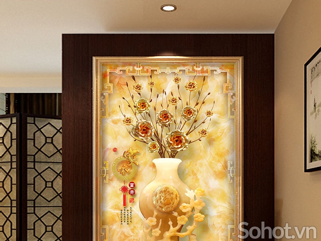 gạch 3d mẫu tranh bình hoa