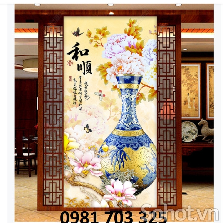 Tranh gạch 3d bình hoa sang trọng