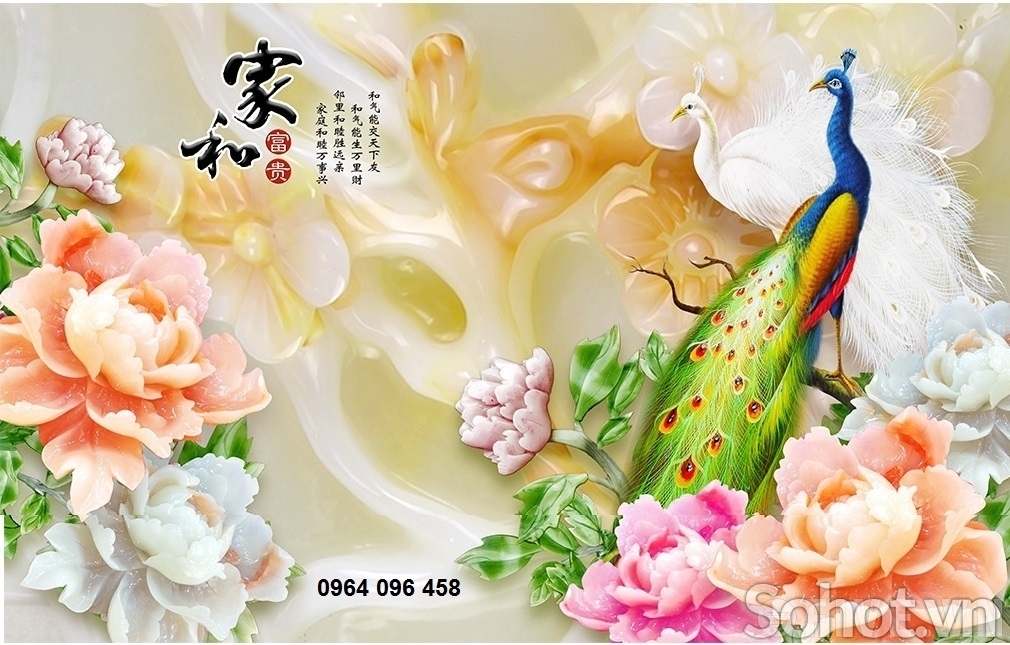 Gạch tranh ốp tường- tranh chim công