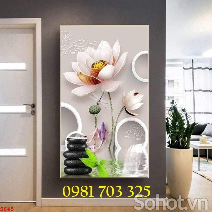 Tranh hoa sen, tranh gạch men 3D