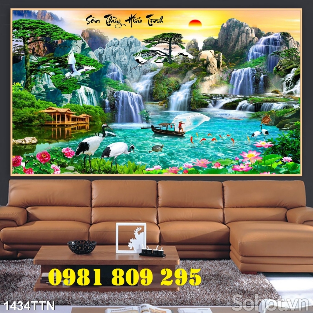 Tranh gạch men phòng khách phong cảnh hồ nước HP2032